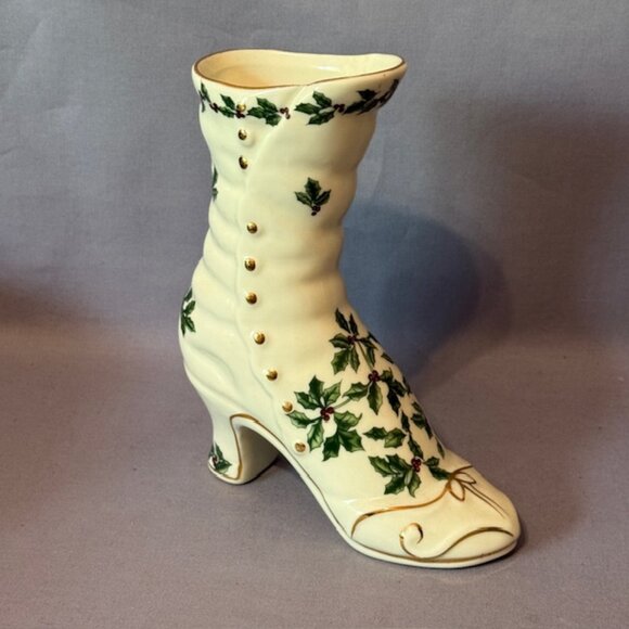 Porcelain Planter High Heel Shoe Figurine Formalities Baum Bros Mistletoe Gold - Picture 1 of 6